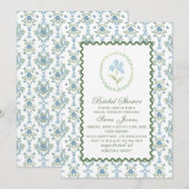 Invitation Modern Watercolor Blue flowers Bridal ShInvitation (Devant / Derrière)