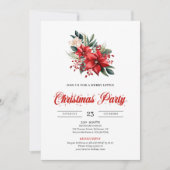 Invitation Modern Watercolor Christmas Flowers Festive Invite (Devant)