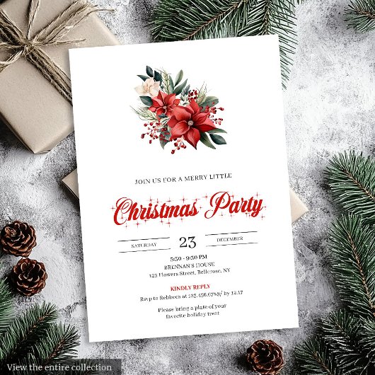 Invitation Modern Watercolor Christmas Flowers Festive Invite