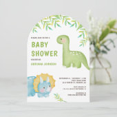 Invitation Modern Watercolor Cute Little Dinosaur Baby Shower (Debout devant)