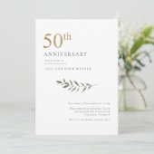 Invitation Modern Watercolor Greenery Gold 50e Anniversaire (Debout devant)
