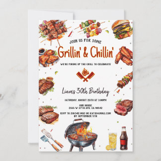Invitation Modern Watercolor Grill & Chill BBQ Birthday Party