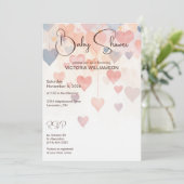 Invitation Modern Watercolor Hearts Baby Shower  (Debout devant)