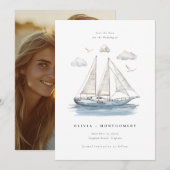 Invitation Modern Watercolor Sailing Yacht Save the Date (Devant / Derrière)