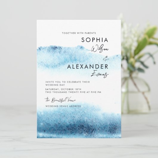Invitation Modern Watercolor Wedding Invitations.  (Debout devant)