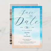 Invitation Modern Waves Beach Photo Wedding Enregistrer la da (Devant / Derrière)