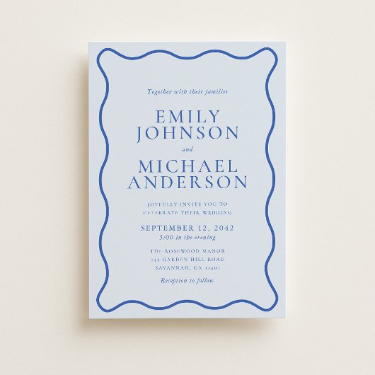 Invitation Modern Wavy Bright Blue & Soft Blue Wedding Invita
