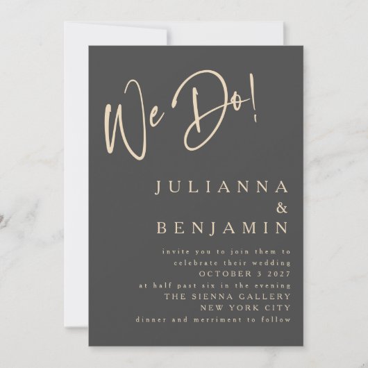 Invitation Modern We Do Elegant Slate Black Beige Wedding (Devant)