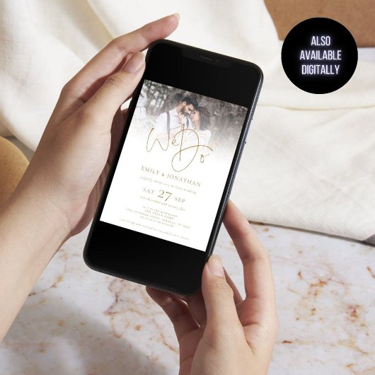 Invitation Modern We Do Gold Texte QR Code Photo Mariage