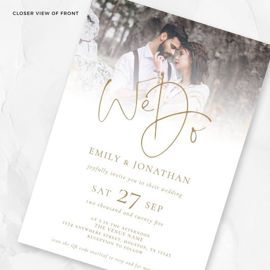 Invitation Modern We Do Gold Texte QR Code Photo Mariage