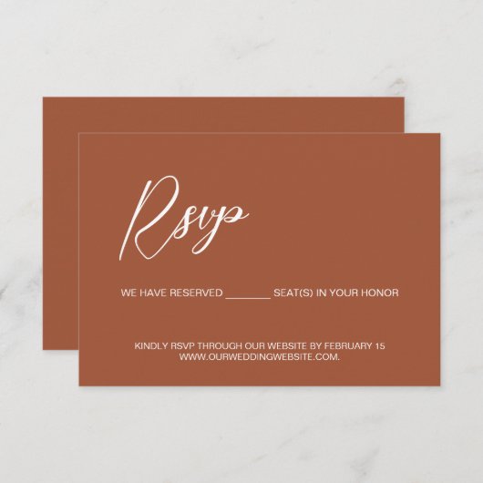 Invitation Modern wedding Terracotta QR Code reserved seats (Devant / Derrière)