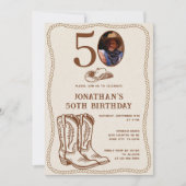 Invitation Modern Western Cowboy Boots 40 50 Photo Birthday (Devant)