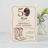 Invitation Modern Western Cowboy Boots 40 50 Photo Birthday (Debout devant)