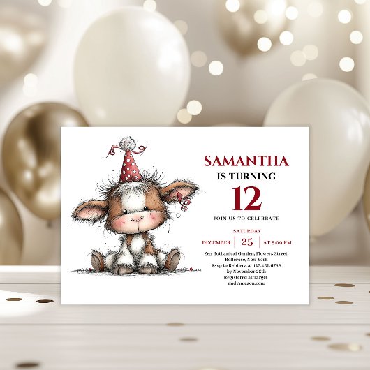 Invitation Modern whimsical cow animals design kids birthday