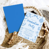 Invitation Modern Whimsical Hand Drawn Blue Graduation Party