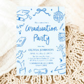 Invitation Modern Whimsical Hand Drawn Blue Graduation Party