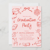 Invitation Modern Whimsical Hand Drawn Bow Graduation Party (Devant)