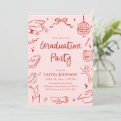 Invitation Modern Whimsical Hand Drawn Bow Graduation Party (Debout devant)