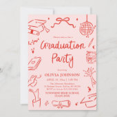 Invitation Modern Whimsical Hand Drawn Bow Graduation Party (Devant)