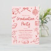 Invitation Modern Whimsical Hand Drawn Bow Graduation Party (Debout devant)
