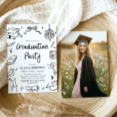 Invitation Modern Whimsical Hand Drawn Bow Graduation Party