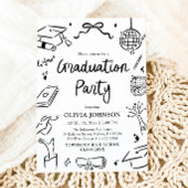 Invitation Modern Whimsical Hand Drawn Bow Graduation Party