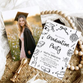 Invitation Modern Whimsical Hand Drawn Bow Graduation Party