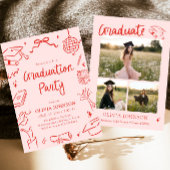 Invitation Modern Whimsical Hand Drawn Bow Graduation Party