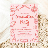 Invitation Modern Whimsical Hand Drawn Bow Graduation Party
