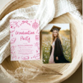 Invitation Modern Whimsical Hand Drawn Pink Graduation Party