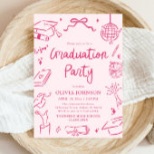 Invitation Modern Whimsical Hand Drawn Pink Graduation Party