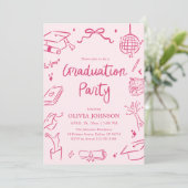 Invitation Modern Whimsical Hand Drawn Pink Graduation Party (Debout devant)