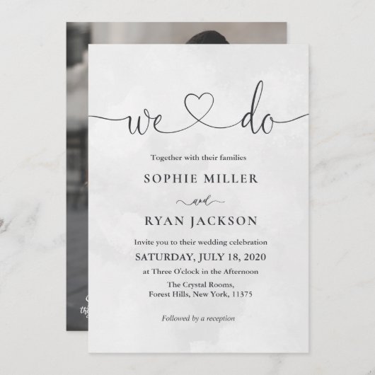 Invitation Modern white and black Photo Wedding (Devant / Derrière)