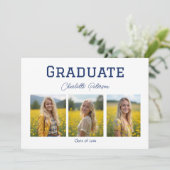 Invitation Modern White and Blue Photo Grad Announcement (Debout devant)
