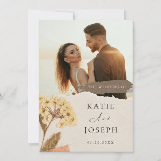 Invitation Modern White And Cream Elegant Boho Photo Wedding 