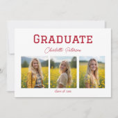Invitation Modern White and Red Photo Grad Announcement (Devant)