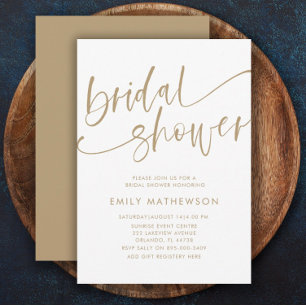 Invitation Modern White & Gold Calligraphy Bridal Shower