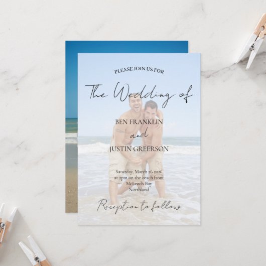 Invitation Modern White Overlay Photo Minimalist Elegant (Devant/Arrière en situation)