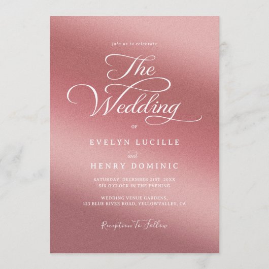 Invitation Modern White Script Typography Rose Gold Wedding (Devant)