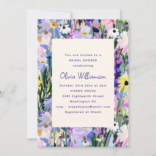 Invitation Modern Wildflower Meadow Bridal Shower Purple (Devant)