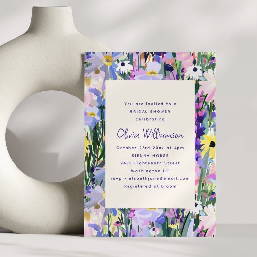 Invitation Modern Wildflower Meadow Bridal Shower Purple