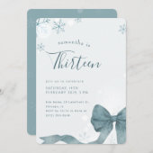 Invitation Modern Winter Snowflake Bow 13th Birthday Party (Devant / Derrière)