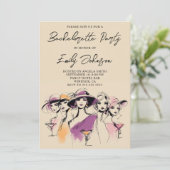 Invitation Modern Women Cocktails Illustration Bachelorette (Debout devant)