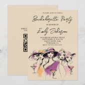 Invitation Modern Women Cocktails Illustration Bachelorette (Devant / Derrière)