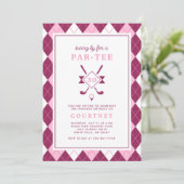 Invitation Modern Women's 30th Birthday Argyle Pink Golf (Debout devant)
