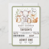 Invitation Modern Woodland Animals Forest Boy Baby Shower (Devant)