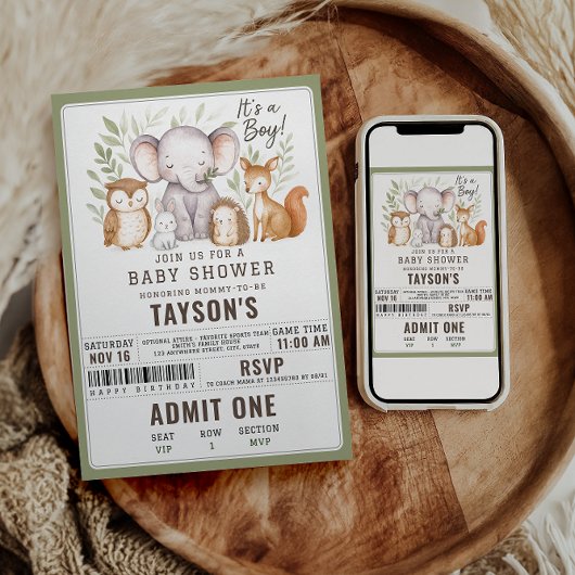Invitation Modern Woodland Animals Forest Boy Baby Shower