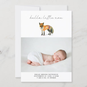 Invitation Modern Woodland Fox Birth Announcement Photo Card