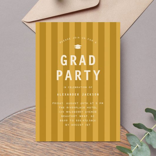 Invitation Modern Yellow Sporty Stripes Graduation Party