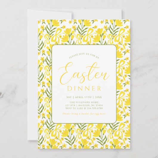 Invitation Modern Yellow Spring Floral Bow Easter Dinner (Devant)
